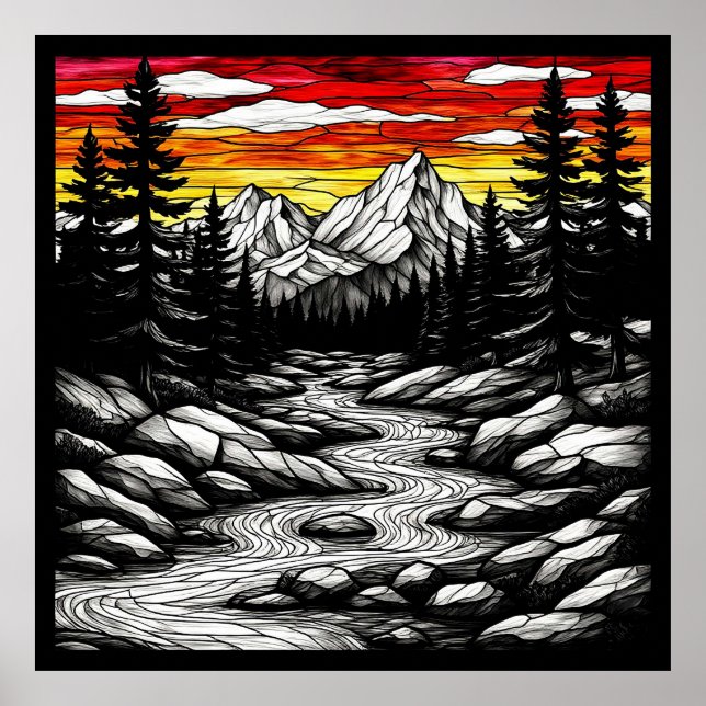 Scenic Landscape with Flowing River Poster (Front)