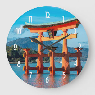 Scenic Landscape with Japanese Torii Gate Large Clock