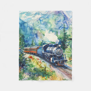 Scenic Landscape with Train Fleece Blanket