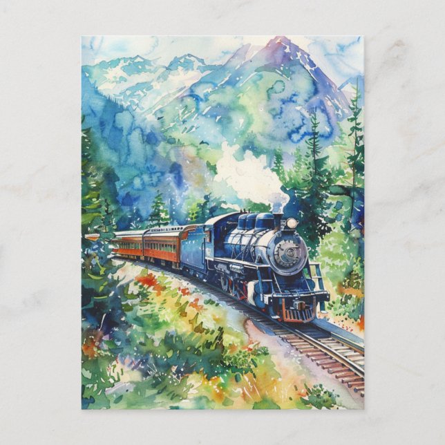 Scenic Landscape with Train Postcard (Front)