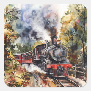 Scenic Landscape with Train Square Sticker