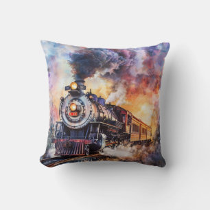 Scenic Landscape with Train Throw Pillow