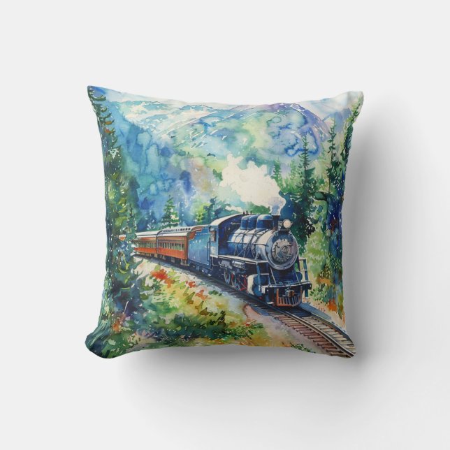 Scenic Landscape with Train Throw Pillow (Front)