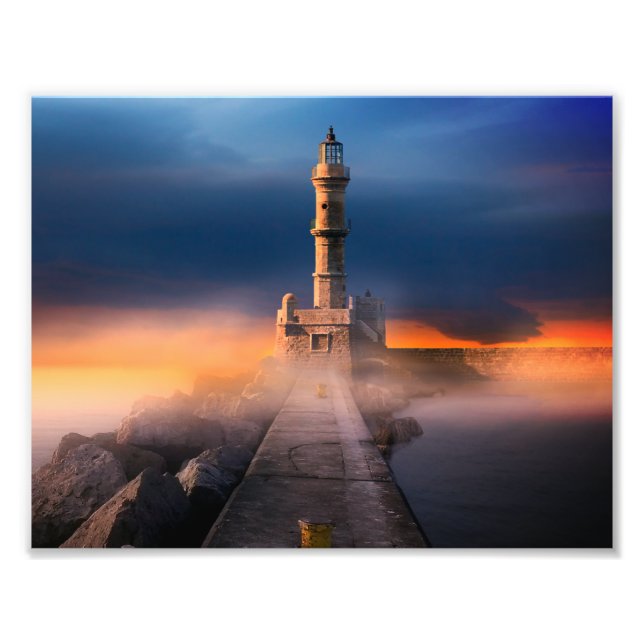 Scenic Lighthouse Sunset Storm Beautiful Landscape Photo Print (Front)