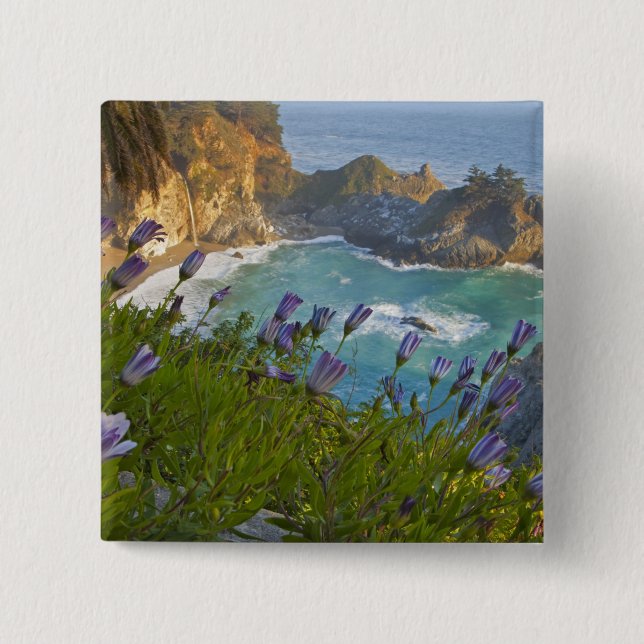 Scenic McWay Falls tumbles into the beach and 2 Inch Square Button (Front)