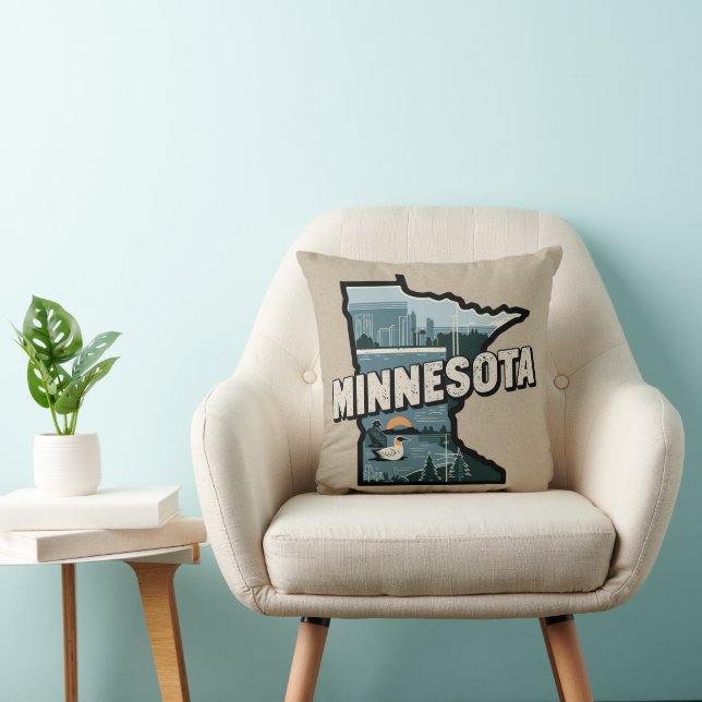 Scenic Minnesota Retro State Silhouette Throw Pillow (Chair)