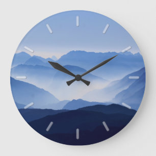 Scenic Misty Smokey Blue Mountain Range Large Clock