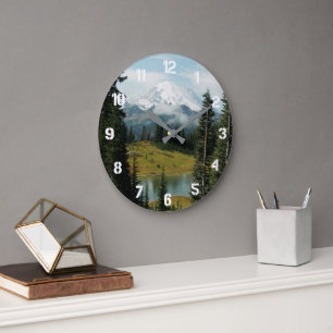 Scenic Mount Rainier Landscape Large Clock