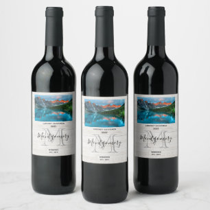 Scenic Mountain & Lake Landscape Photograph Winery Wine Label
