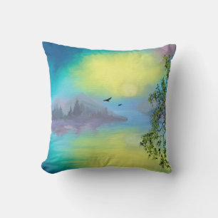 Scenic Mountain Lake Landscape Throw Pillow