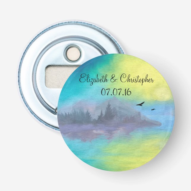 Scenic Mountain Lake Landscape Wedding Favour Bottle Opener (Front)