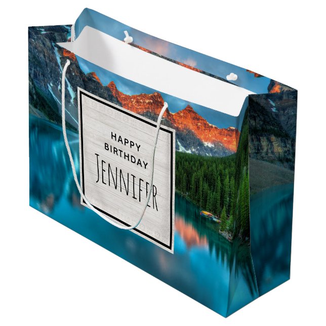 Scenic Mountain & Lake Photograph Birthday Large Gift Bag (Front Angled)