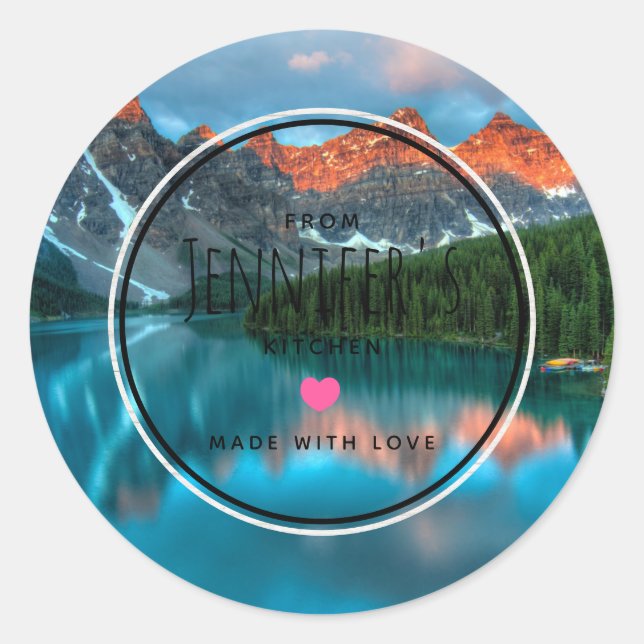 Scenic Mountain & Lake Photograph Kitchen Classic Round Sticker (Front)