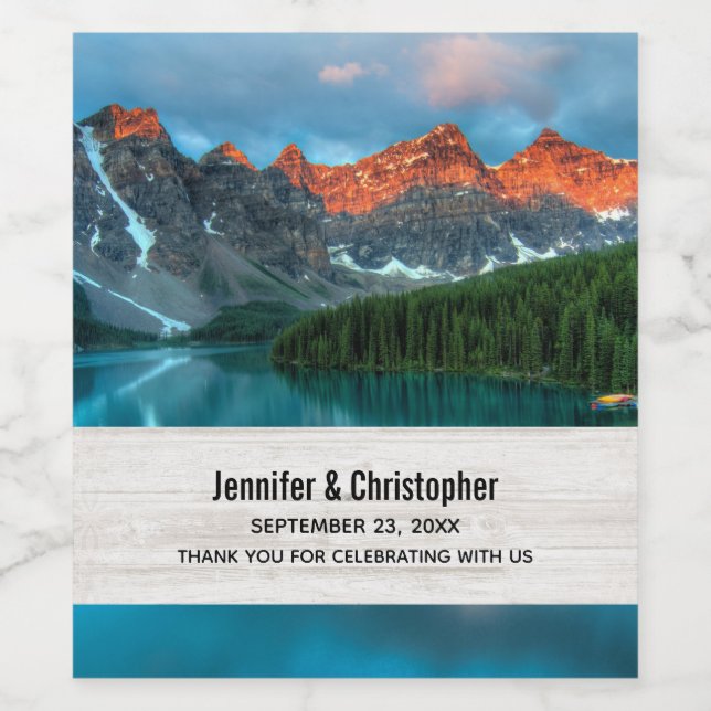 Scenic Mountain & Lake Photograph Wedding Wine Label (Single Label)
