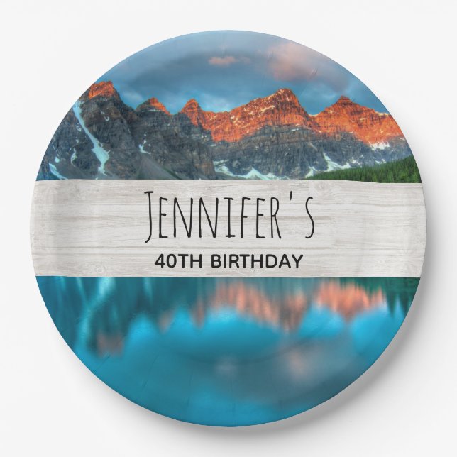 Scenic Mountain Landscape Photograph Birthday Paper Plate (Front)