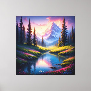 Scenic Mountain Landscape with Lake Reflections Canvas Print
