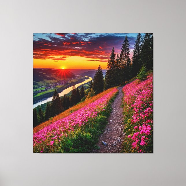 Scenic Mountain Sunset with Wildflowers Canvas Print (Front)