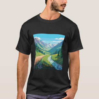 Scenic Mountain Valley Stream Design Nature Art Ou T-Shirt