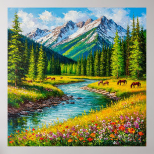 Scenic Mountain Valley with Stream Poster