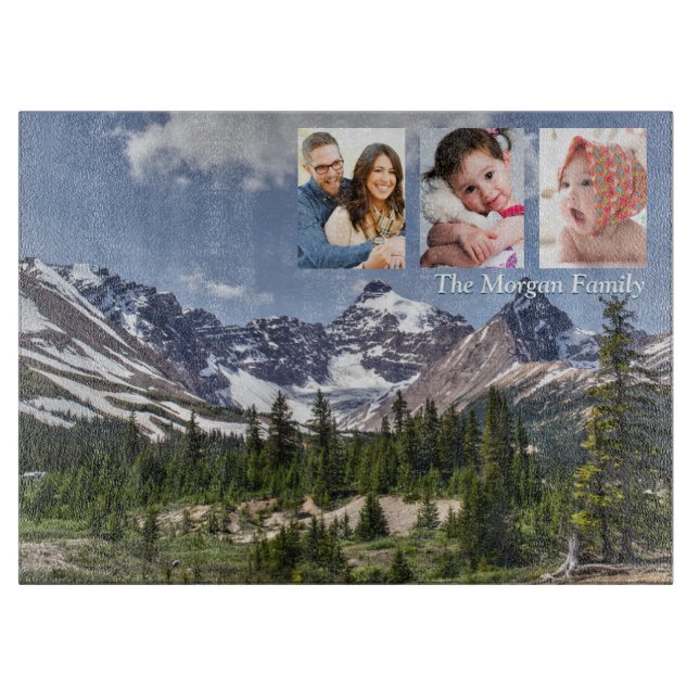 Scenic Mountains Forest, DIY Name, 3 Photos Cutting Board (Front)