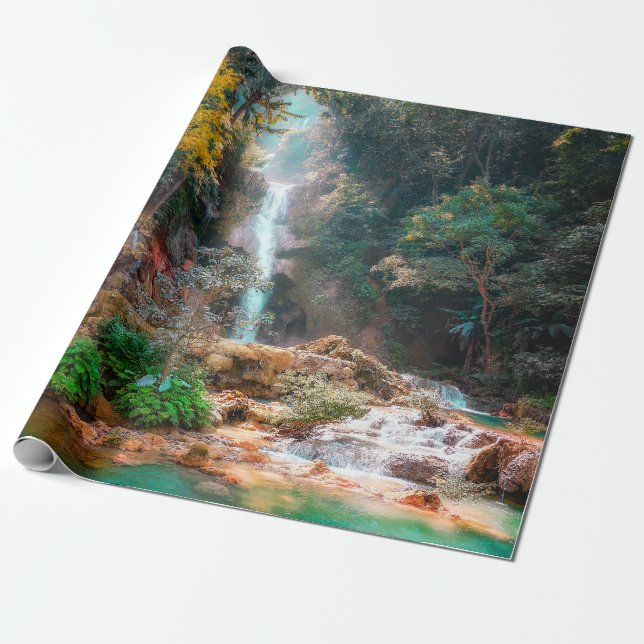 Scenic Nature Fantasy Waterfall Wrapping Paper (Unrolled)