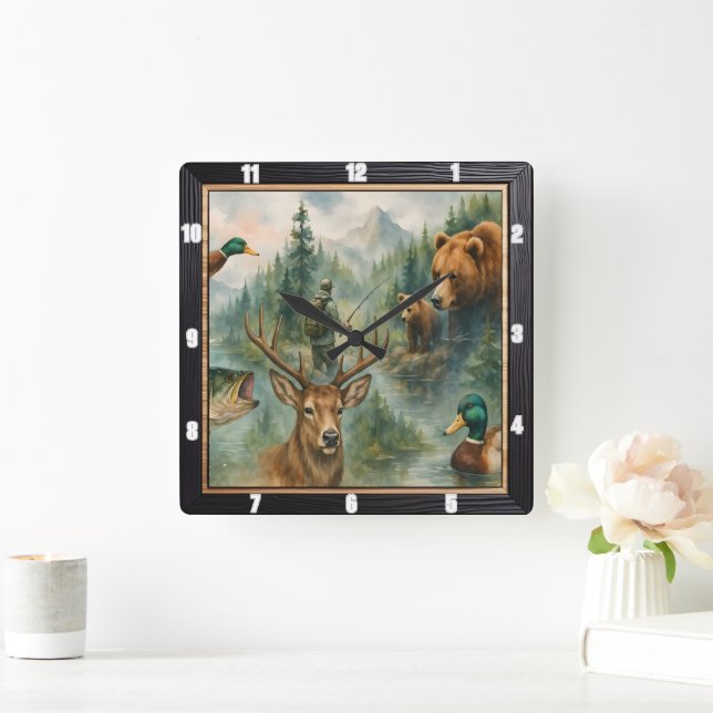 Scenic Nature Wildlife Forest  Square Wall Clock (Home)