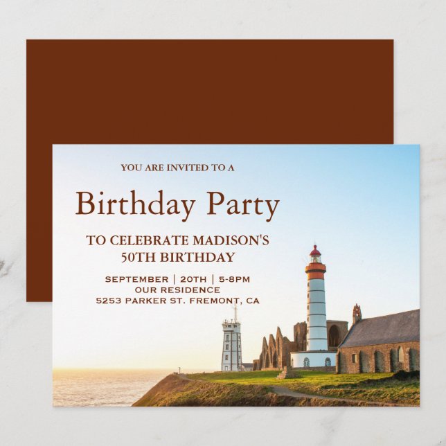 Scenic Nautical Lighthouse Birthday Party Invitation (Front/Back)