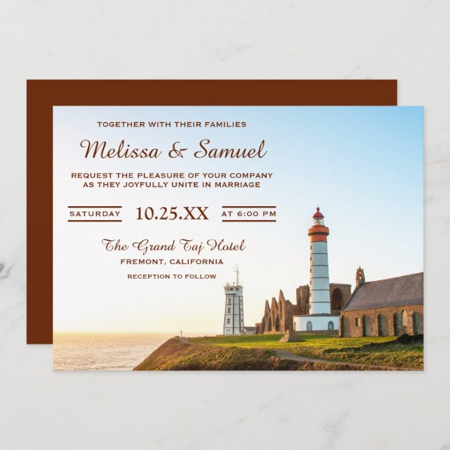 Scenic Nautical Lighthouse Wedding Invitation (Front/Back)