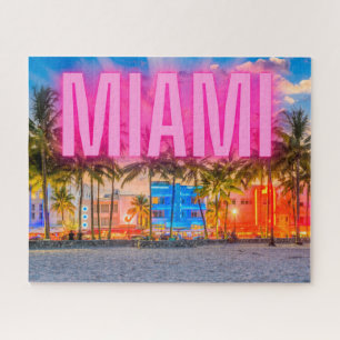 Scenic Neon Miami Waterfront Jigsaw Puzzle