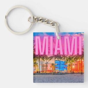 Scenic Neon Miami Waterfront Keychain