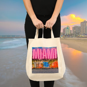 Scenic Neon Miami Waterfront Tote Bag