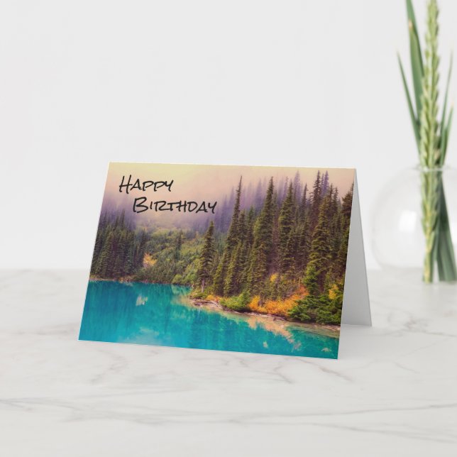 Scenic Northern Landscape Rustic Happy Birthday Card (Front)