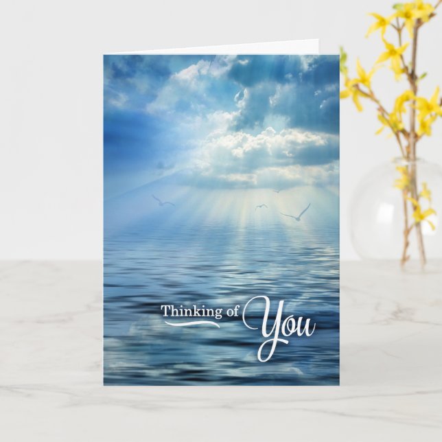 Scenic Ocean View Cloud Reflection Thinking of You Card (Yellow Flower)