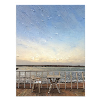 Scenic Oceanfront View With Chair And Table Photo Print