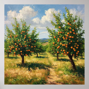 Scenic Orange Orchard Under a Bright Blue Sky Poster