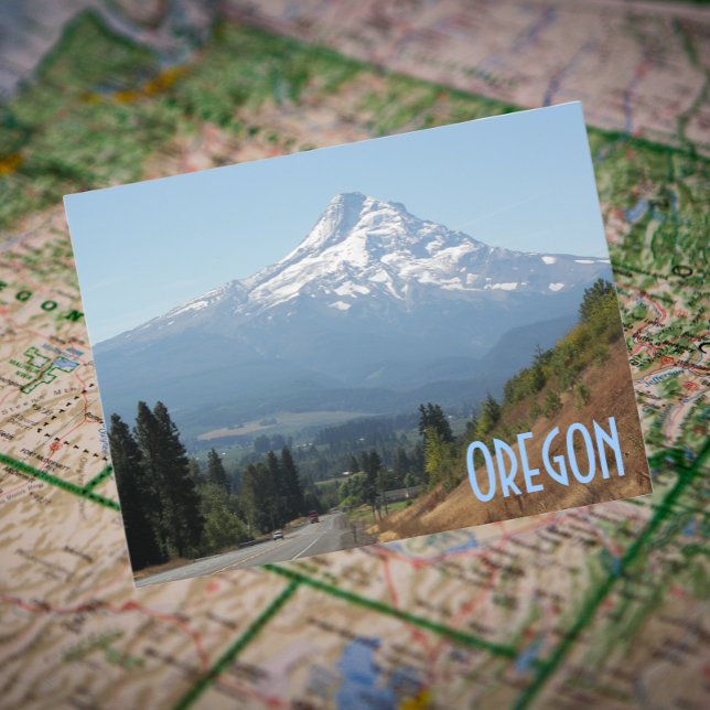 Scenic Oregon and Mount Hood Travel Photo Postcard (In Situ Map)
