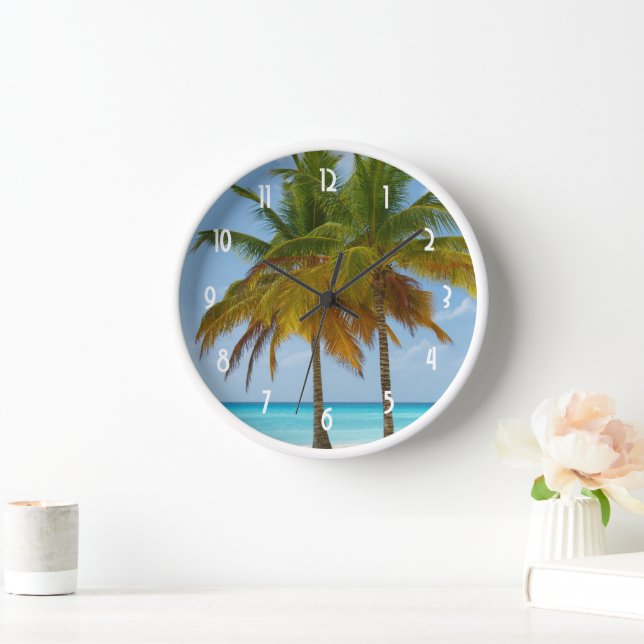 Scenic Palm Trees on a Tropical Beach Clock (Home)