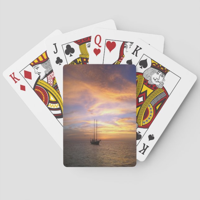 Scenic playing cards with gorgeous sunset & boat (Back)