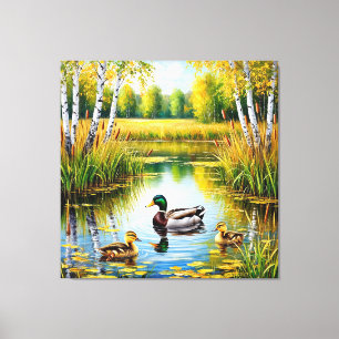 Scenic Pond with Ducks Swimming Canvas Print