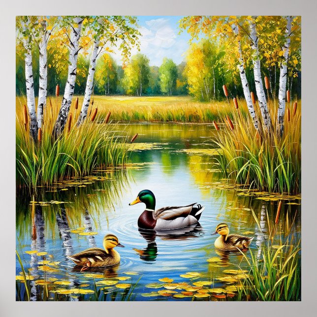 Scenic Pond with Ducks Swimming Poster (Front)