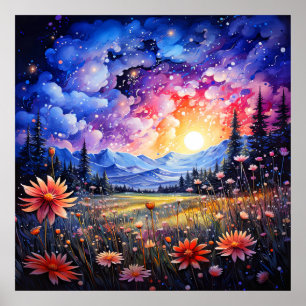 Scenic Prairie Illustration After Midnight Poster