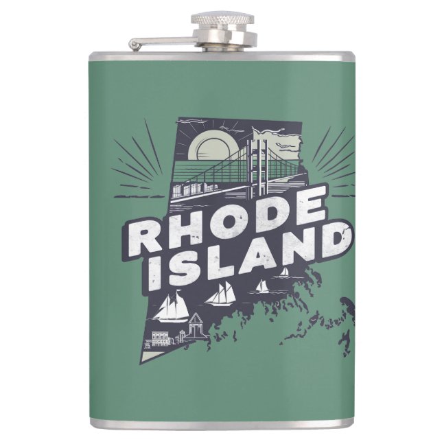 Scenic Rhode Island Retro Silhouette  Hip Flask (Front)