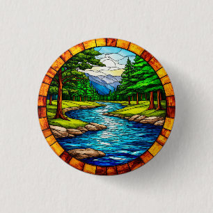 Scenic River and Forest Landscape 1 Inch Round Button
