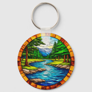 Scenic River and Forest Landscape Keychain