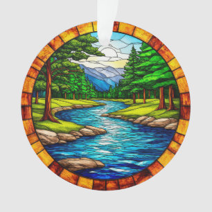 Scenic River and Forest Landscape Ornament