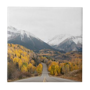 Scenic Road Through Fall Colours and Mountains Tile