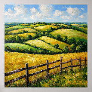 Scenic Rolling Hills with Wooden Fence Poster