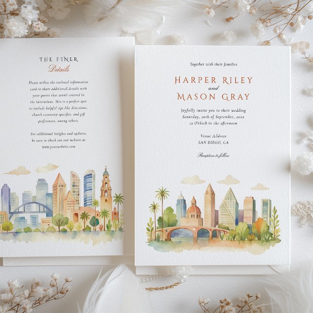 Scenic San Diego California Watercolor Wedding Invitation (Creator Uploaded)