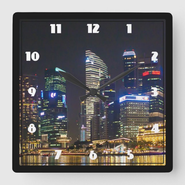 Scenic Singapore Skyline Square Wall Clock (Front)