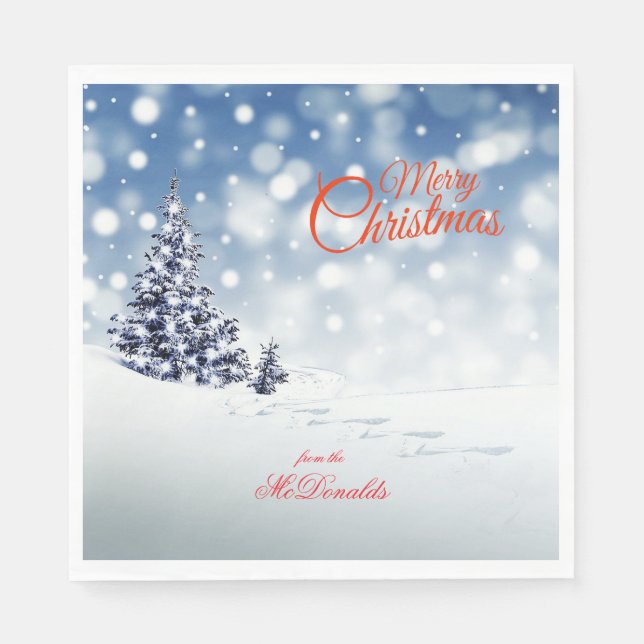 Scenic Snow and Christmas trees - Personalize Napkin (Front)
